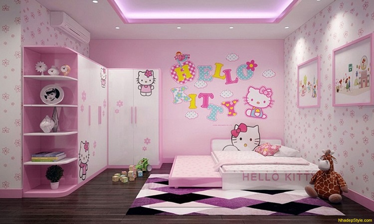 Mẫu giấy dán tường phù hợp nhất cho bé gái với gam màu hồng