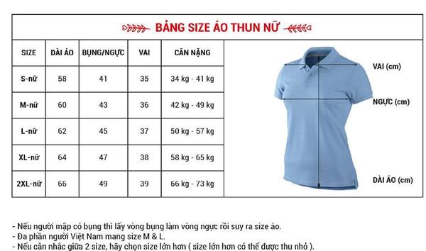 Bảng size áo đồng phục lớp – Áo thun nữ