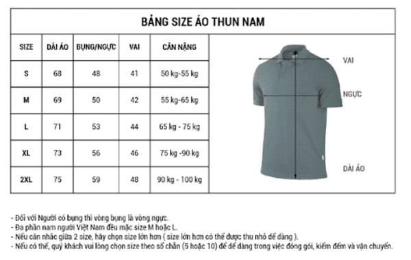 Bảng size áo đồng phục lớp – Áo thun nam