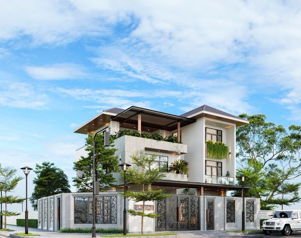 Diện tích xây dựng mẫu nhà biệt thự 3 tầng mái Thái