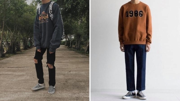 phối đồ hoodie với quần kaki, quần ống suông