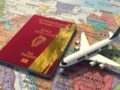 Irish passport holder at an airport counter in Vietnam, learning about the option to obtain an urgent Vietnam visa on arrival for immediate entry