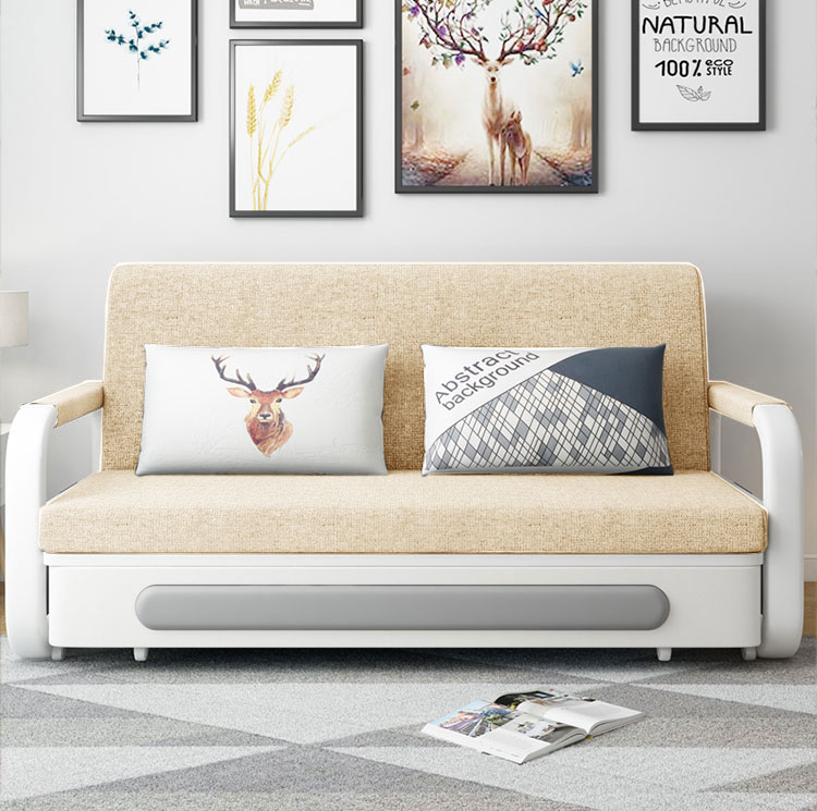 Sofa giường gỗ sồi bọc vải bố