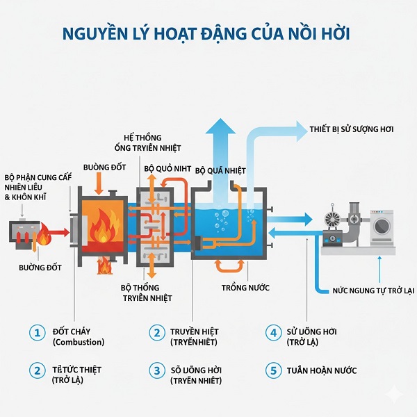 Nguyên lý hoạt động của lò hơi là gì?