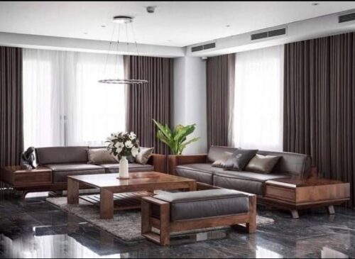 Sofa gỗ óc chó da thật