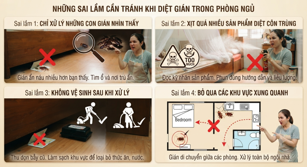 Những sai lầm cần tránh khi diệt gián trong phòng ngủ