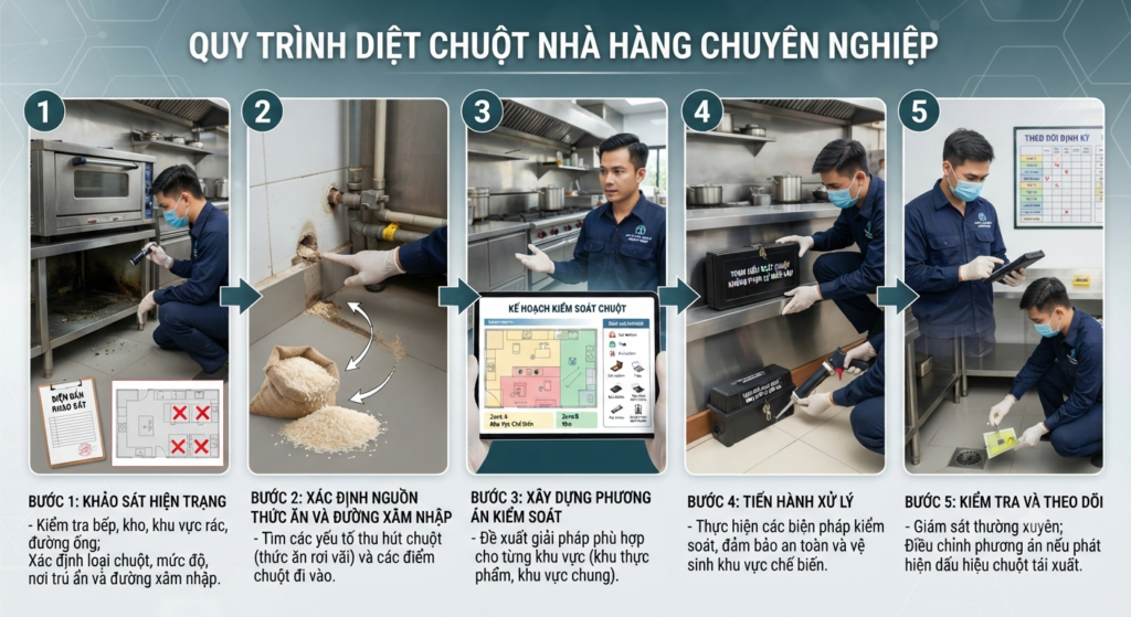 Quy trình diệt chuột nhà hàng chuyên nghiệp