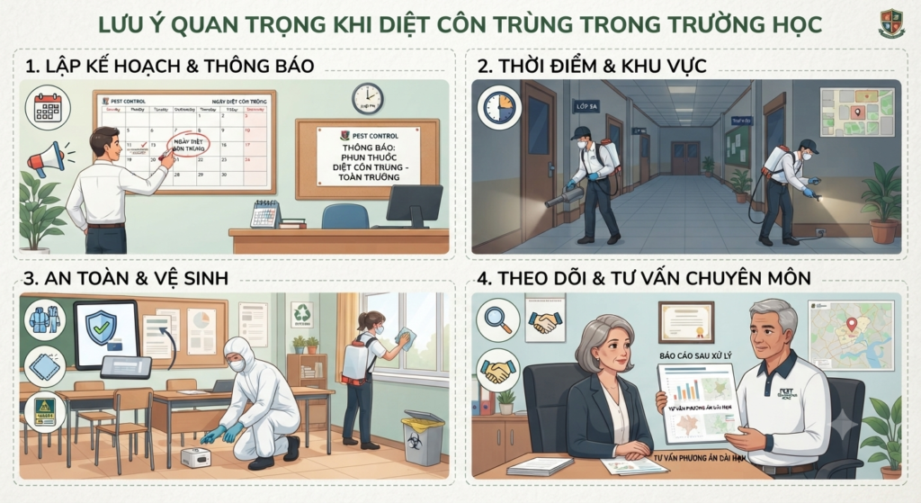 Lưu ý khi diệt côn trùng trong trường học