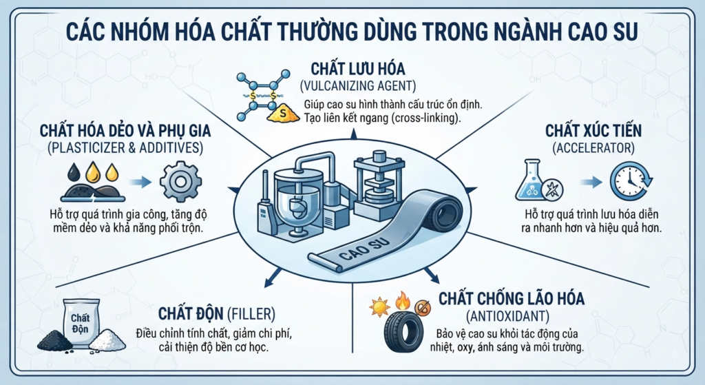 Các nhóm hóa chất thường dùng trong ngành cao su