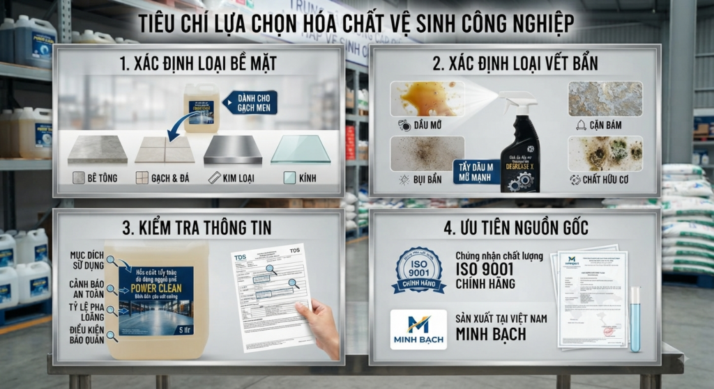 Tiêu chí lựa chọn hóa chất vệ sinh công nghiệp